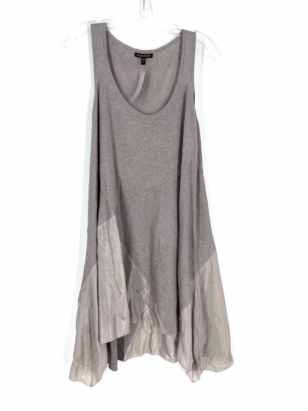 Eileen Fisher Size S Gray Paneled Silk/Linen Designer Dress